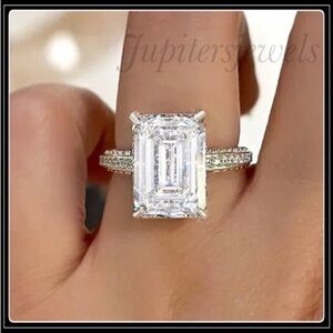 NEW SILVER SQUARE CUT PRINCESS BAGUETTE EMERALD SIMULATED DIAMOND RING